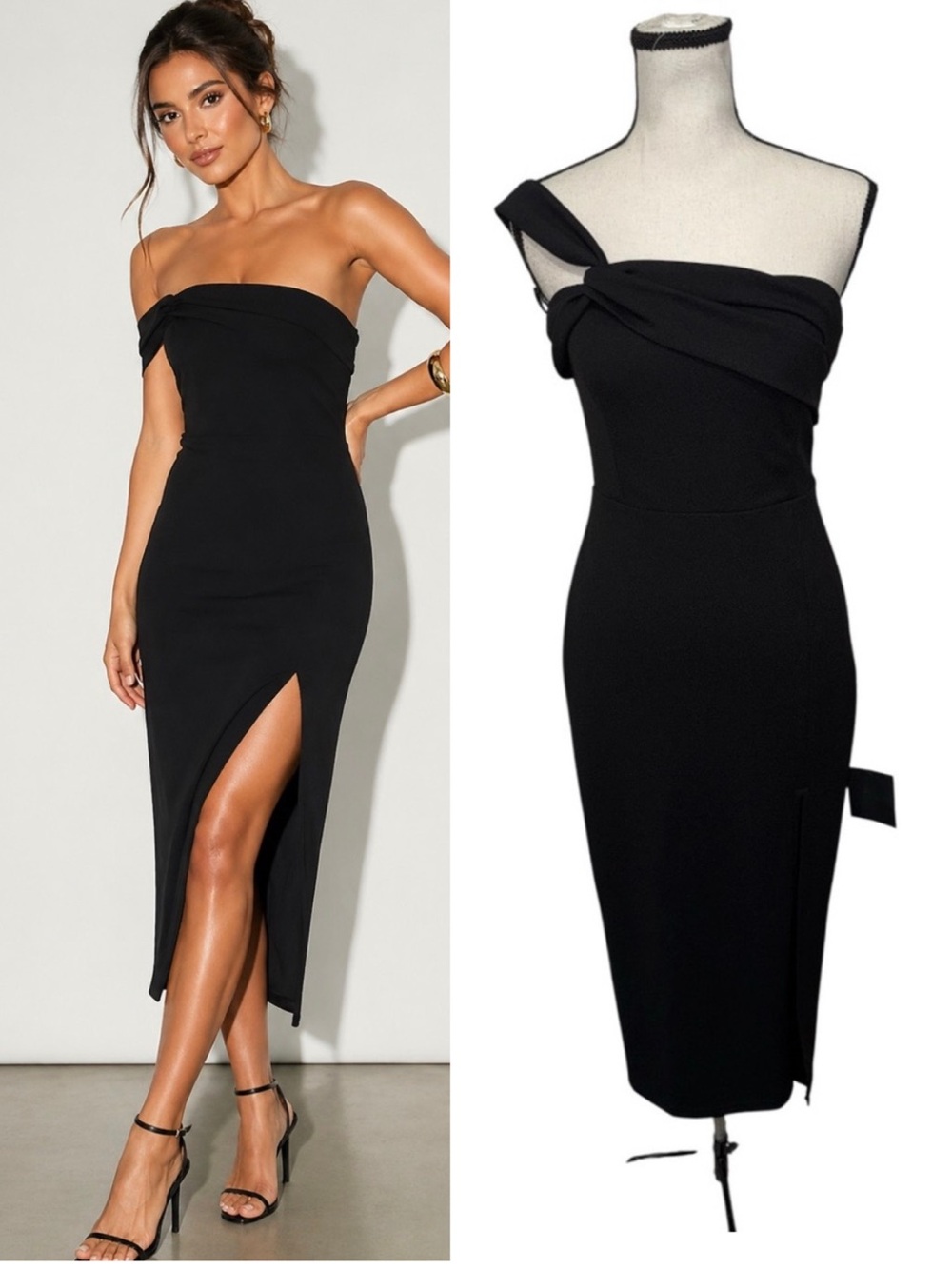 Lulus Black Twist and‎ Make Up Black One-Shoulder Bodycon Midi Dress NWT Size S